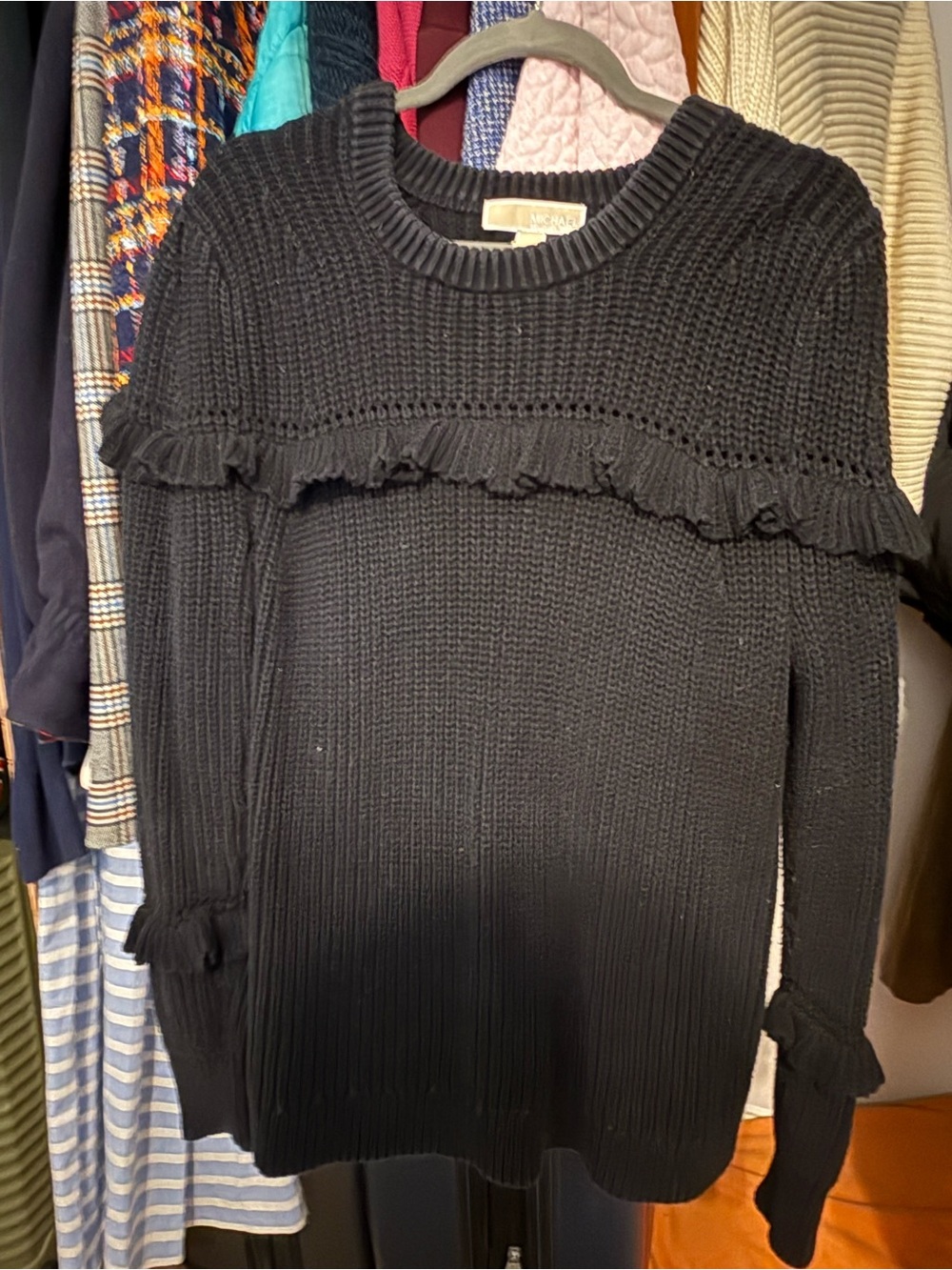 MICHAEL Michael Kors Black Ruffle-Trim Crewneck Sweater